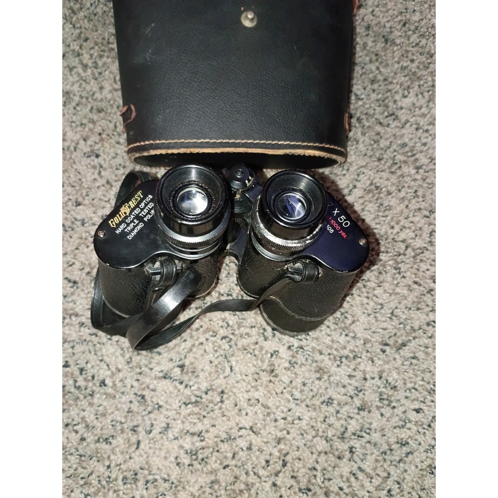 Vintage Gold Crest Coated Binoculars With Hard case Red Lining  7x50 - Picture 2 of 15